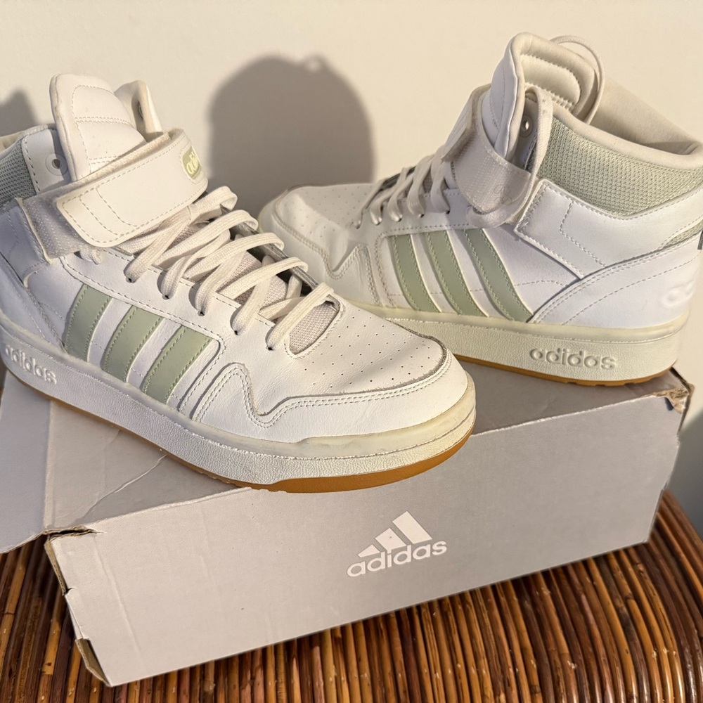 Adidas Women White and Light Green Sneakers